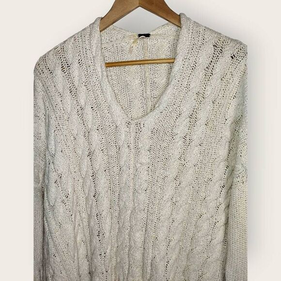 Free People Womens Sweater Sz Small Cotton Cable Knit Vneck Slouchy Oversized - Picture 4 of 12